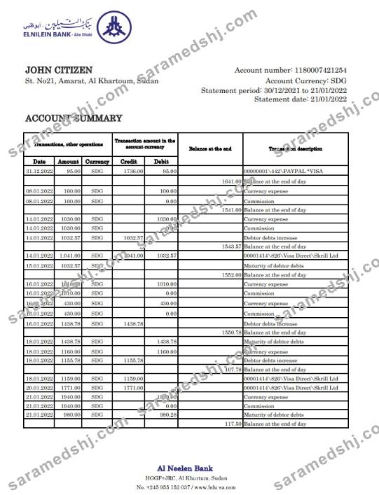 Sudan Al Neelen Bank statement xls